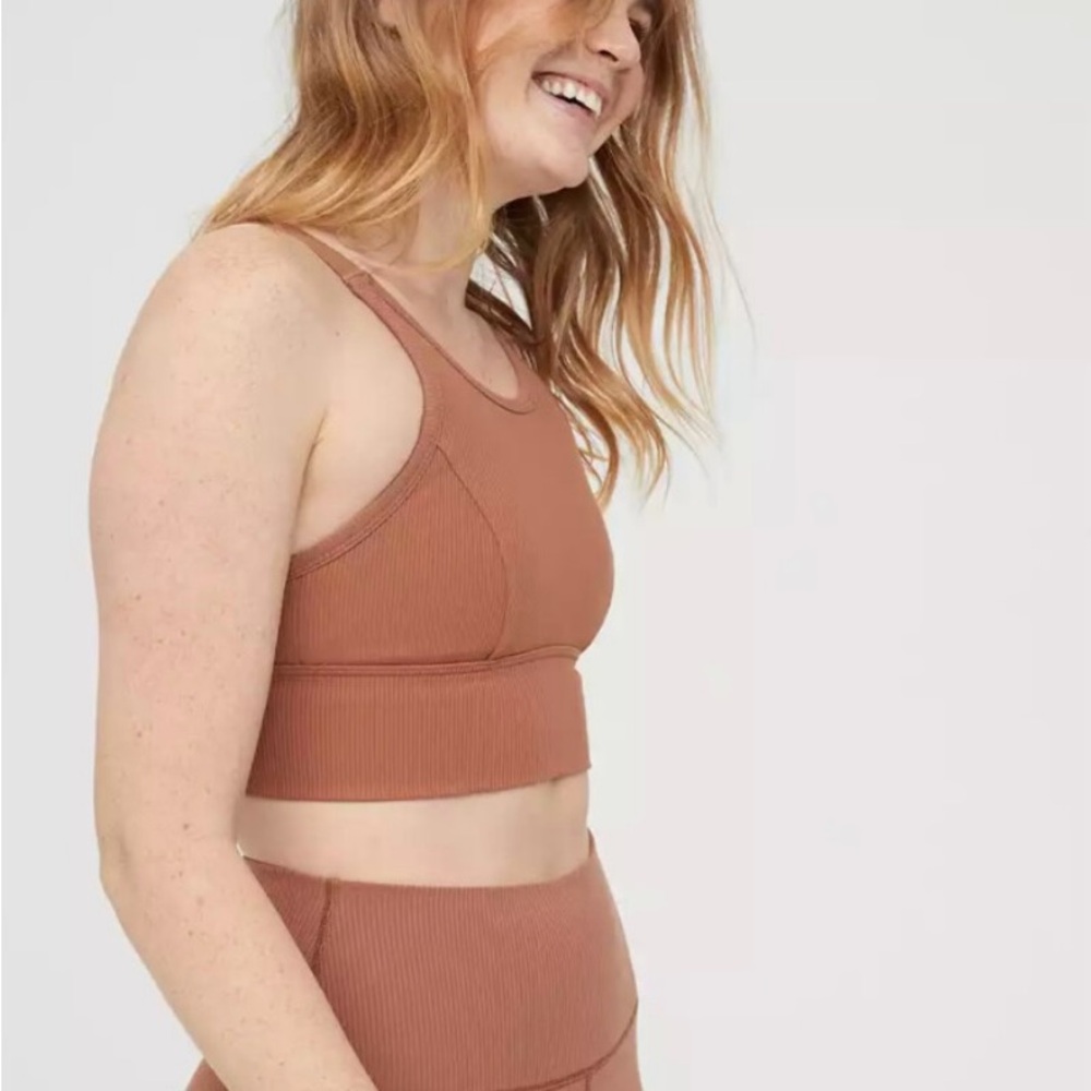 Aerie OFFLINE ribbed full workout set - Brown (comes with shorts and shirt)
